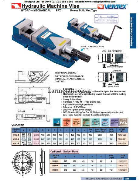 کفی گردان گیره هیدرولیک vho-6 ورتکس